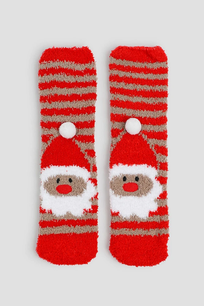 Ardene Santa Cozy Socks in Red | Polyester/Nylon/Spandex