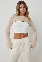 Ardene Open Stitch Shrug in Beige | Size | 100% Cotton