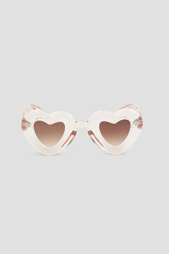 Ardene Balloon Heart Shaped Sunglasses in Beige