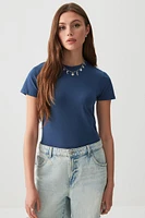 Ardene Effortless Everyday T-Shirt in Dark Blue | Size | Cotton/Elastane | Eco-Conscious