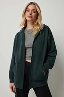 Ardene Solid Zip-Up Hoodie in Dark Green | Size | Polyester/Cotton | Fleece-Lined | Eco-Conscious