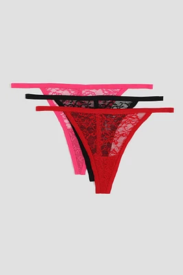 Ardene 3-Pack Lace Thongs | Size | Nylon/Elastane