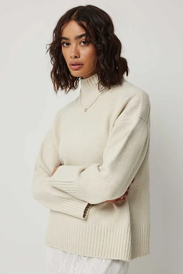 Ardene Long Mock Neck Sweater in Beige | Size | Polyester/Elastane