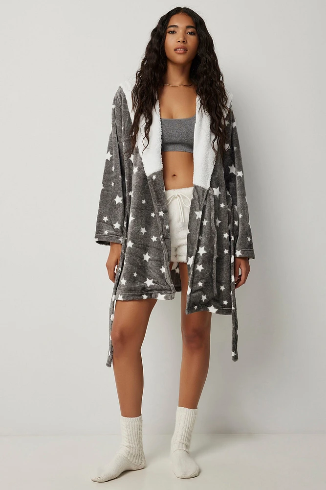 Ardene Hooded Robe in Dark Grey | Size | 100% Recycled Polyester | Eco-Conscious