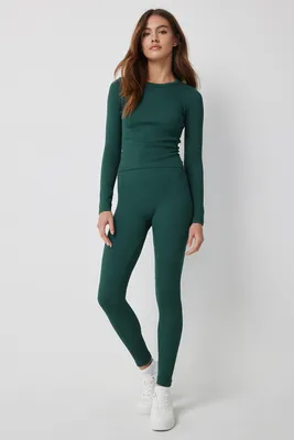 Ardene Wide Waistband Seamless Leggings in Dark Green | Size | Polyester/Nylon/Elastane | Eco-Conscious