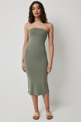 Ardene Basic Super Soft Maxi Strapless Dress in Khaki | Size | Polyester/Spandex | Eco-Conscious