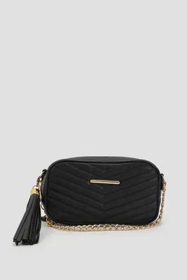 Ardene Quilted Crossbody Bag in Black | Faux Leather/Polyester