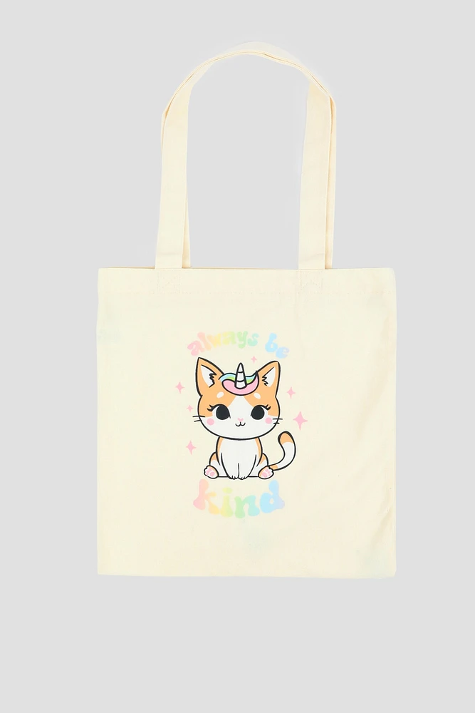 Ardene Kids Cat Unicorn Tote Bag in Beige