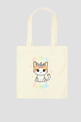 Ardene Kids Cat Unicorn Tote Bag in Beige