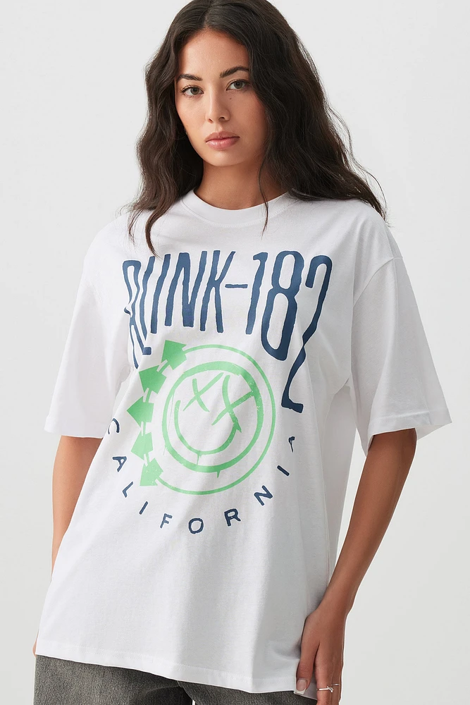 Ardene Oversized Blink-182 T-Shirt in White | Size | 100% Cotton