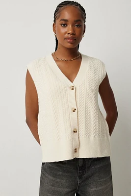 Ardene Button Front Sweater Vest in White | Size | Nylon/Polyamide