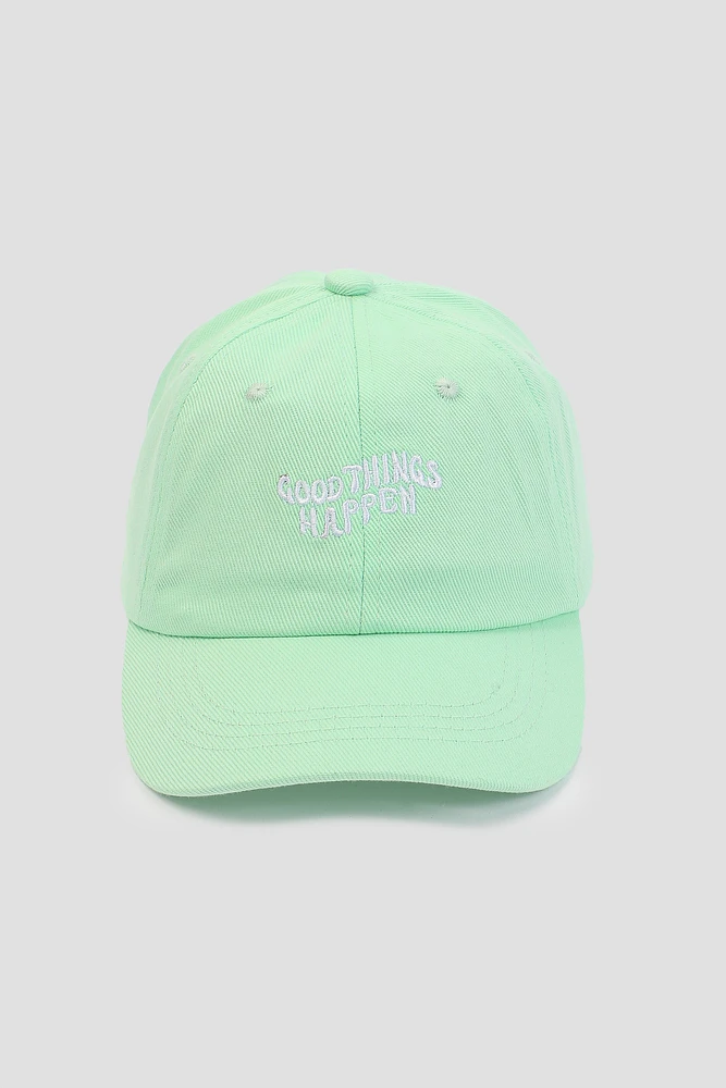 Ardene Good Things Happen Cap in Light Green | 100% Cotton