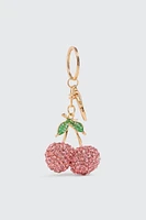 Ardene Rhinestone Cherry Keychain in Light Pink