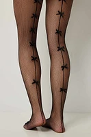 Ardene Fishnet Tights with Bow in Black | Size | Nylon/Spandex