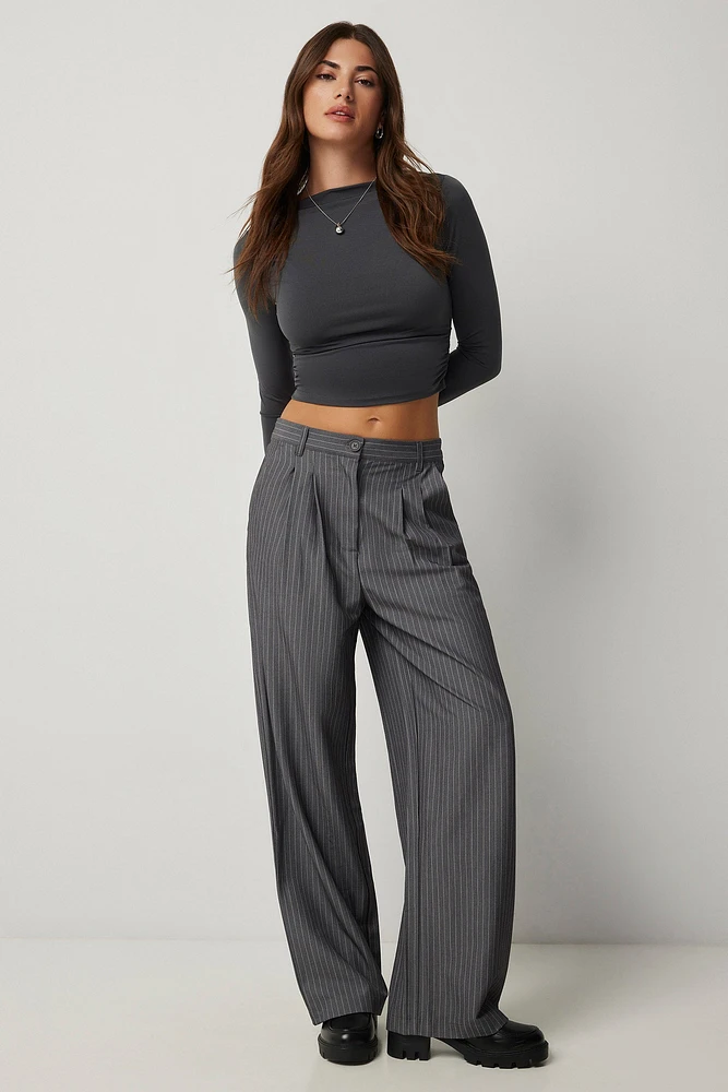 Ardene High Rise Pleated Trousers in Dark Grey | Size | Polyester/Spandex/Viscose