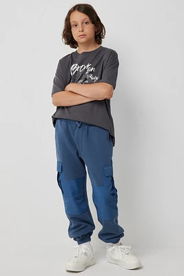 Ardene Sweatpants with Nylon Cargo Pockets in Dark Blue | Size | Fleece-Lined