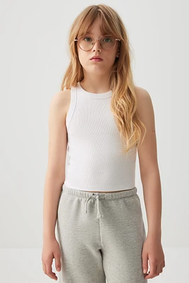 Ardene Kids Rib High Neck Tank Top in White | Size | Cotton/Elastane