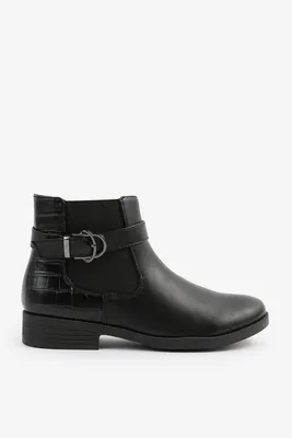 Ardene Chelsea Boots with Accent Buckle in Black | Size