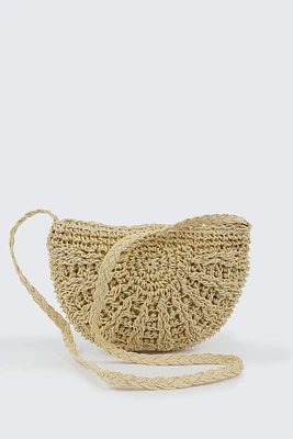 Ardene Half Moon Straw Crossbody Bag in Beige | 100% Recycled Polyester