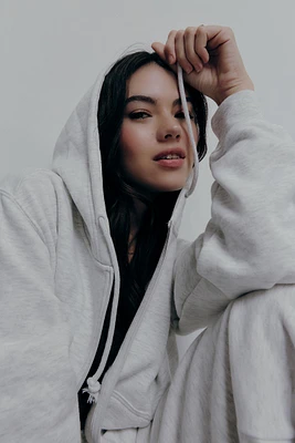 Ardene MADESOFT Fleece Short Zip Up Hoodie in Fog Grey | Size | Polyester/Cotton | Eco-Conscious