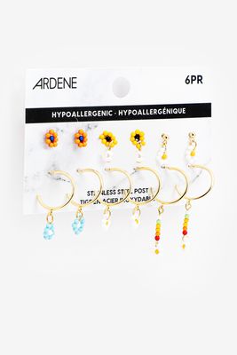 Ardene Pack of Floral Hoop Earrings in Gold
