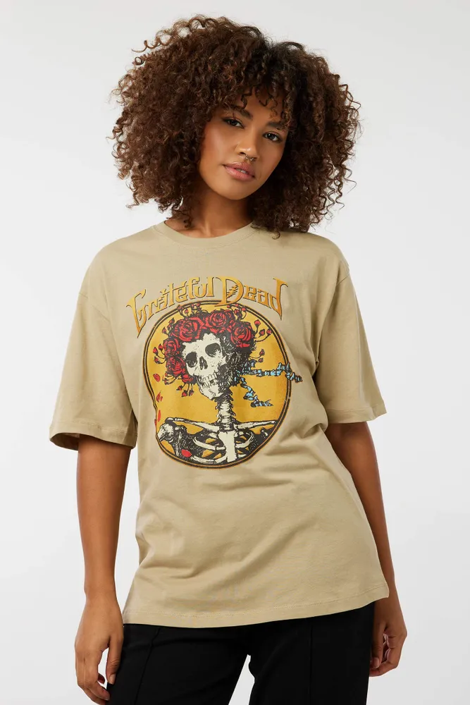 Ardene Grateful Dead Tee in Beige, Size, 100% Cotton