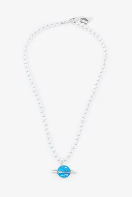 Ardene Pearl Necklace with Planet Pendant