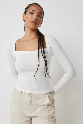 Ardene Long Sleeve Bolero T-Shirt in White | Size | Cotton/Elastane