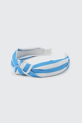 Ardene Striped Headband with Knot Detail in Medium Blue | Polyester