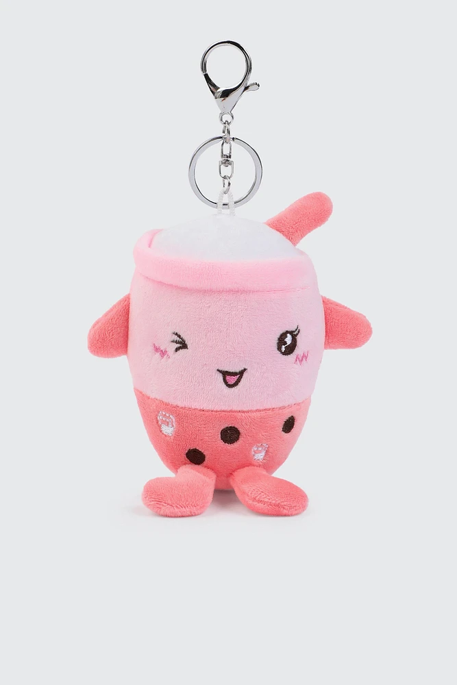 Ardene Kids Plush Milkshake Keychain in Light Pink