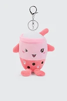 Ardene Plush Milkshake Keychain in Light Pink