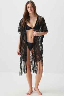 Ardene Paisley Lace Cover Up in Black | Polyester