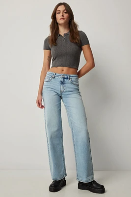 Ardene Mid Rise Straight Leg Jeans in Light | Size | Spandex/Cotton