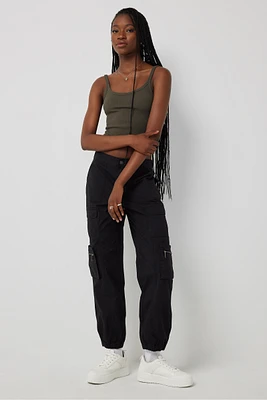 Ardene Ripstop Cargo Jogger Pants in Black | Size | 100% Cotton