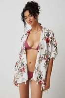 Ardene Floral Swim Cover Up with Tassels in White | Polyester
