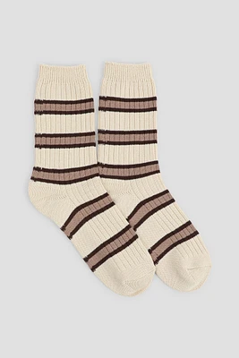 Ardene Striped Boot Socks in Beige | Polyester/Spandex