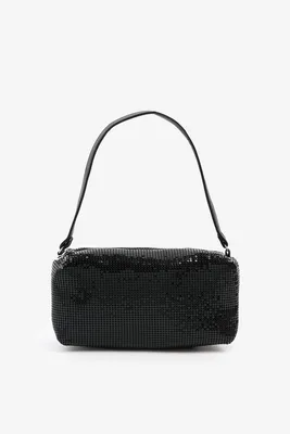 Ardene Metallic Baguette Bag in Black | Faux Leather/Polyester