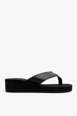 Ardene Wedge Flip-Flops with Medallion Sandals in | Size | Faux Leather