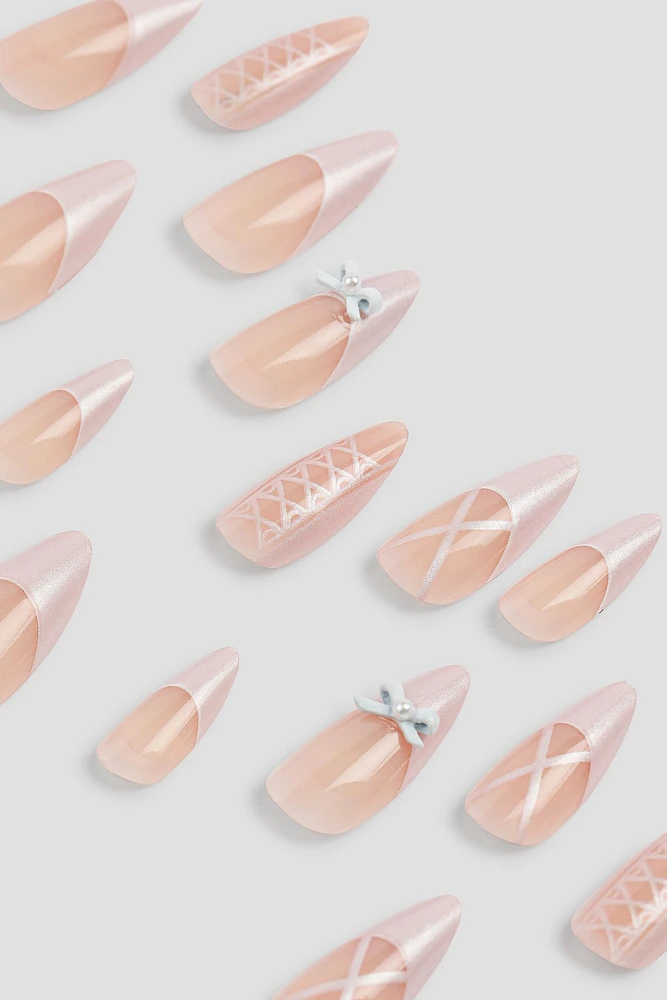 Ardene 20-Pack Fake Nails with Bow details in Light Pink