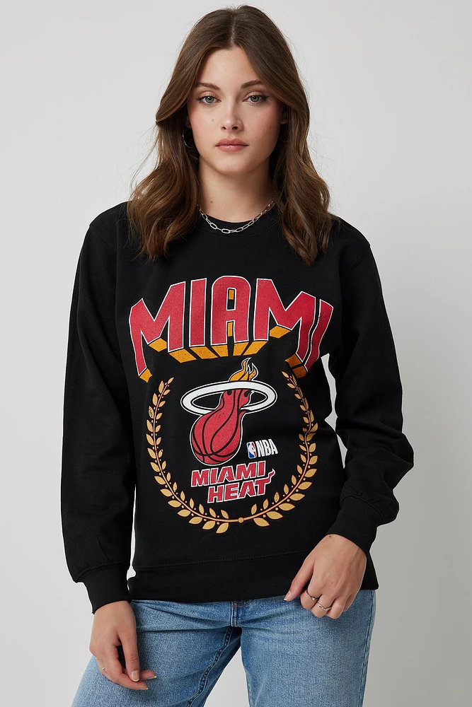 Ardene Miami Heat Sweatshirt in Black | Size | Polyester/Cotton | Fleece-Lined