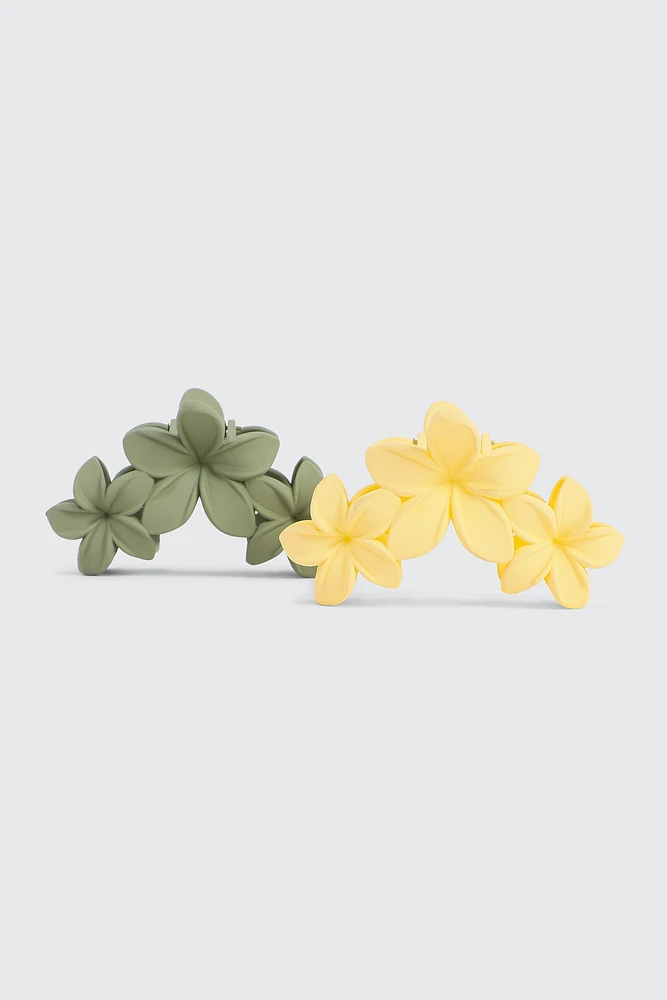 Ardene 2-Pack Floral Hair Claws in Khaki