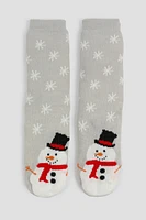 Ardene Snowman Slipper Socks in Light Grey | Polyester