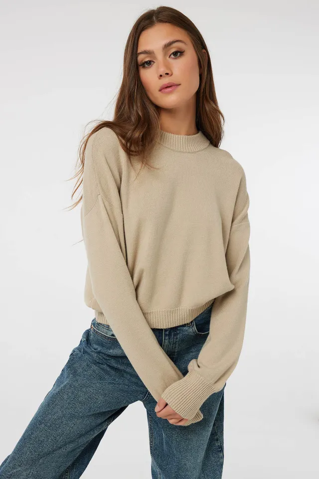 Ardene Dropped Shoulder Sweater in Beige | Size |  Polyester/Polyamide/Viscose