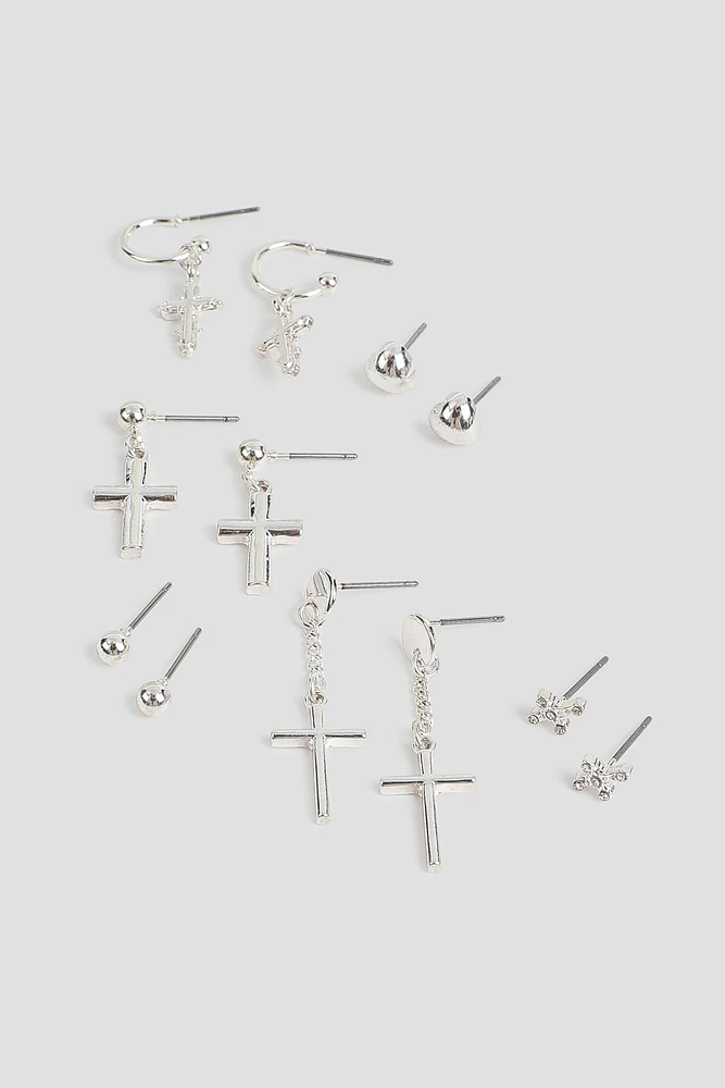 Ardene 6-Pack Cross Earrings in Silver | Stainless Steel