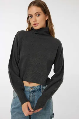 Ardene Crop Moss Stitch Turtleneck Sweater in | Size | Polyester/Elastane