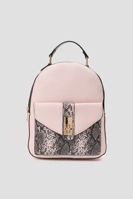 Ardene Small Backpack with Turn Lock Pocket in Blush | Faux Leather/Polyester