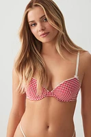 Ardene Gingham Push Up Bra in Red | Size | Polyester/Nylon/Elastane