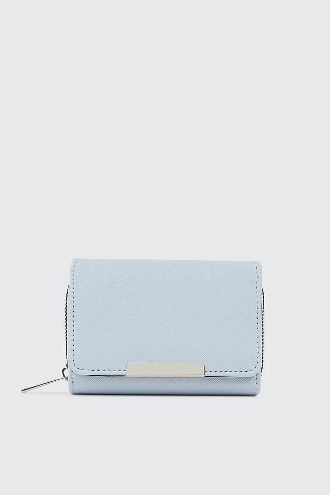 Ardene Small Folded Wallet in Light Blue | Faux Leather/Polyester