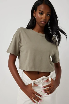 Ardene Basic Ultra Crop Boxy T-Shirt in Khaki | Size | Cotton/Elastane | Eco-Conscious
