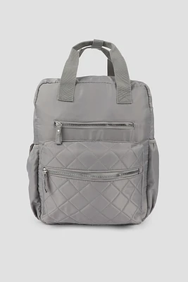 Ardene Nylon Backpack with Quilted Pocket in Grey | 100% Recycled Polyester/Nylon | Eco-Conscious